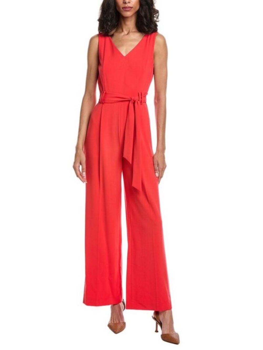 Tahari ASL Scarlet Red V-Neck Tie-Waist Sleeveless wide-leg Cropped Jumpsuit